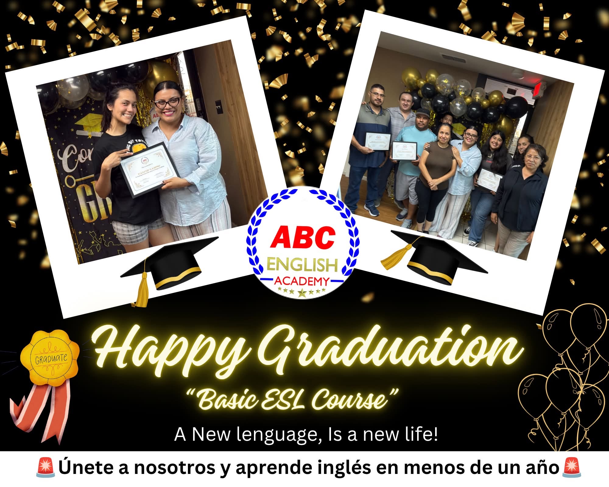 Collage de graduación de estudiantes de ABC English Academy